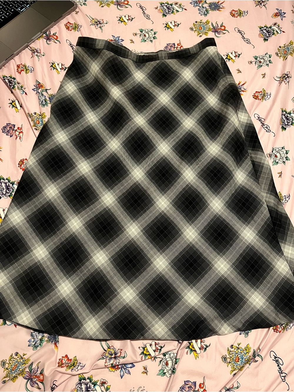 Basic Editions Black & White Plaid A-Line Skirt